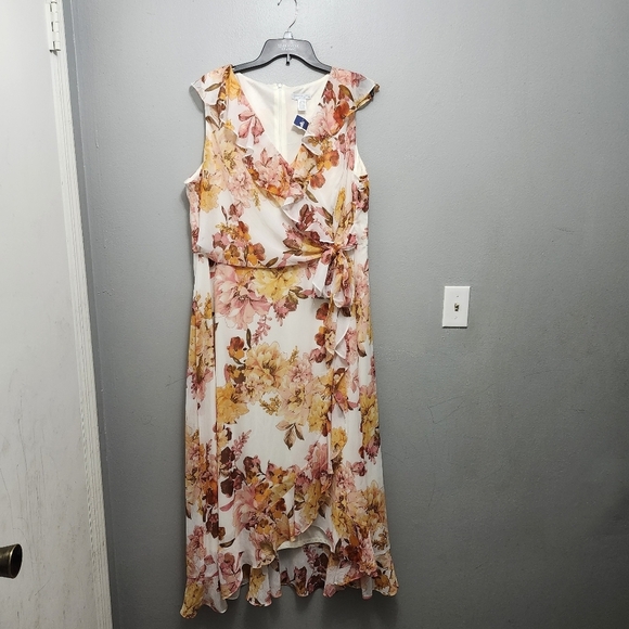 London times women's maxi/midi dress size 20W floral high low ruffles ne… - Picture 1 of 9